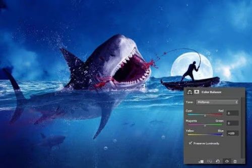 آموزش طراحی صحنه شکار کوسه در فتوشاپ